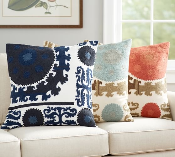 Suzani Embroidered Pillow Cover - Indigo - Insert Sold Separately - Image 1