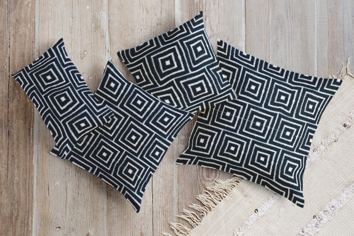 Shibori Squares Pillow - 21" x 12" - Deep Indigo - Premium Cotton - Alternative Down Insert - Image 3