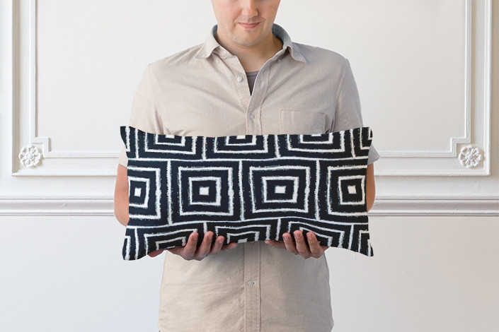 Shibori Squares Pillow - 21" x 12" - Deep Indigo - Premium Cotton - Alternative Down Insert - Image 4
