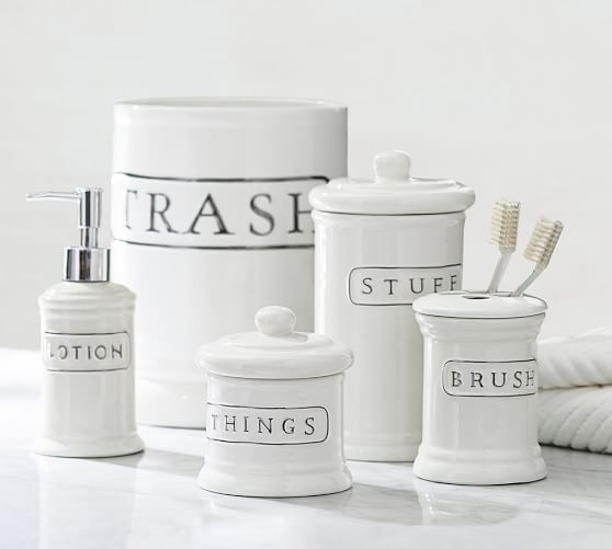 Ceramic Text Bath Accessories - Small Canister - Image 1