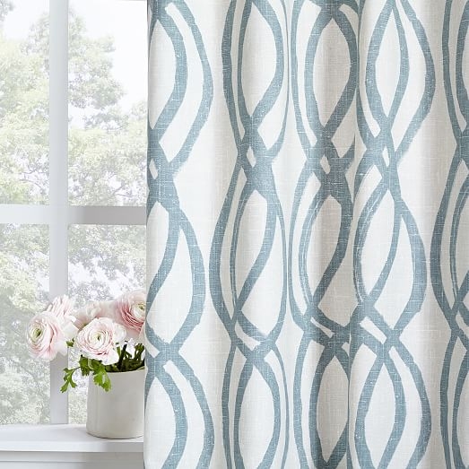 Cotton Canvas Scribble Lattice Curtain (Set of 2) - Blue Sage - 108"L - Image 1