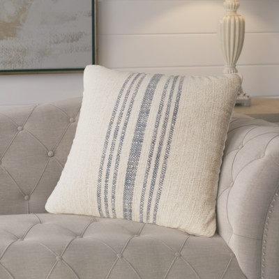 Stripe Linen Throw Pillow - Annapolis Blue - 18" H x 18" W - With insert - Image 3