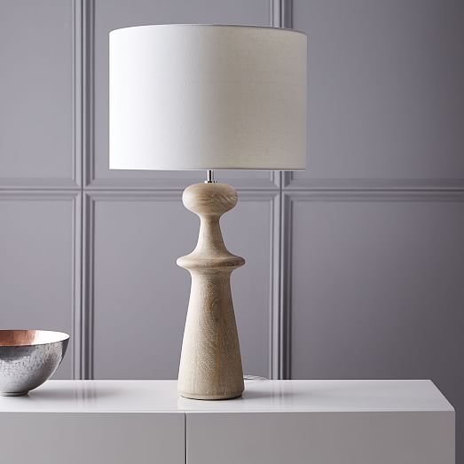 Turned Wood Table Lamp -Tall - Whitewash - Image 0