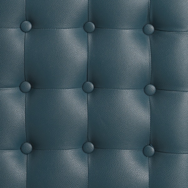 Healy Teal Leather Tufted Ottoman - Image 3