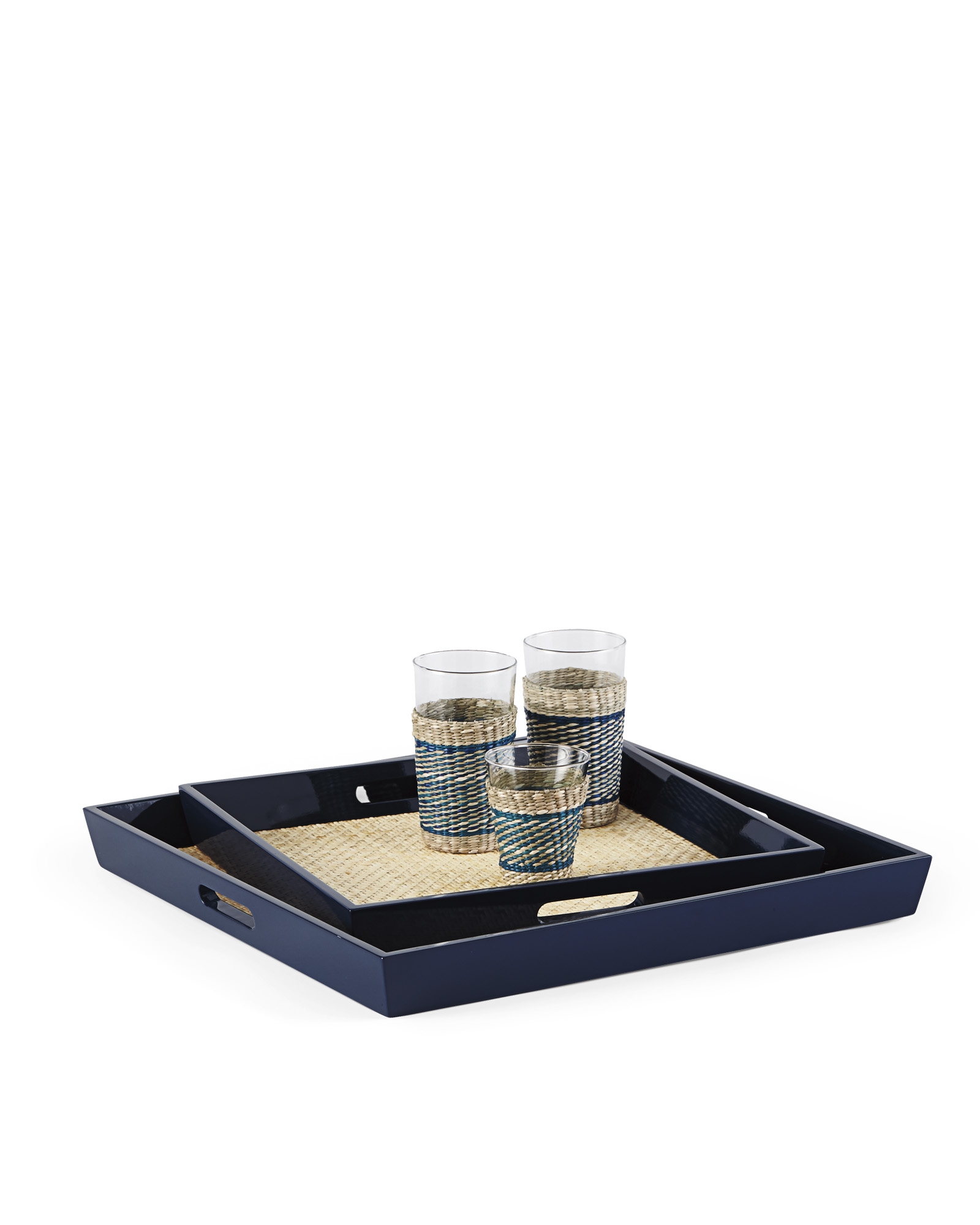 Lacquer Rattan Tray - Navy - 20" Sq - Image 1