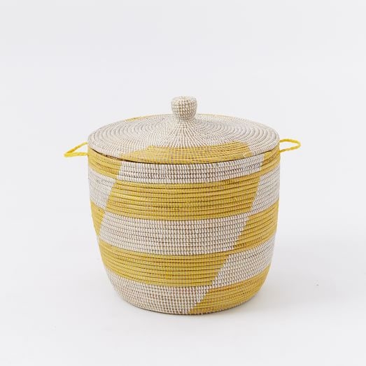 Graphic Printed Oversized Basket - Yellow Stripes - Image 0