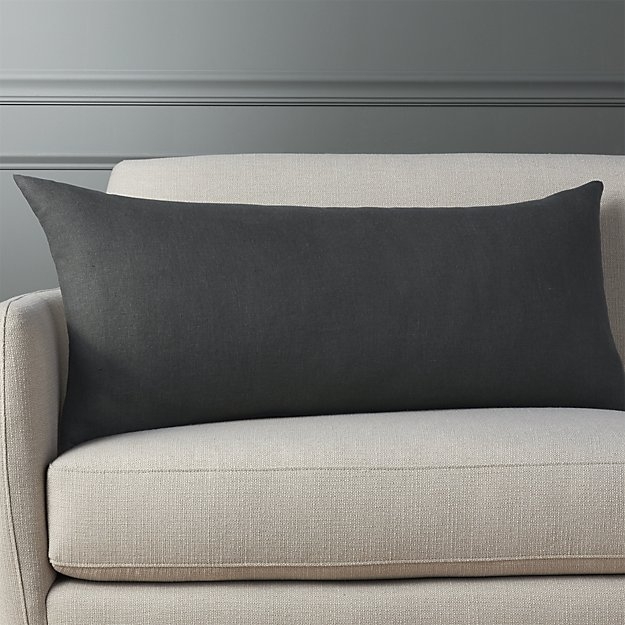 linon dark grey 36"x16" pillow with feather-down insert - Image 2
