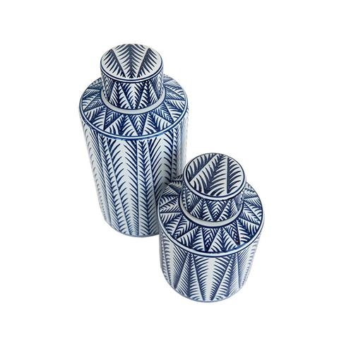 BLUE AND WHITE PATTERNED LIDDED JAR - SMALL - Image 1