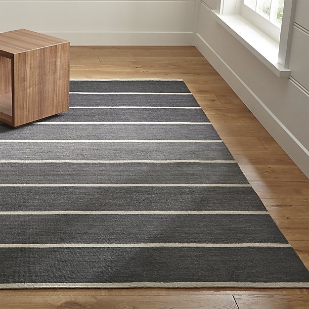 Bold Graphite Grey Striped Wool-Blend Dhurrie 8'x10' Rug - Image 1