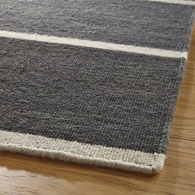 Bold Graphite Grey Striped Wool-Blend Dhurrie 8'x10' Rug - Image 2