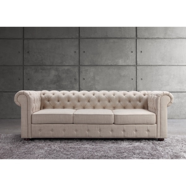 Moser Bay Furniture Garcia Beige Chesterfield Rolled Arm Sofa - Image 0