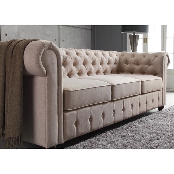 Moser Bay Furniture Garcia Beige Chesterfield Rolled Arm Sofa - Image 1