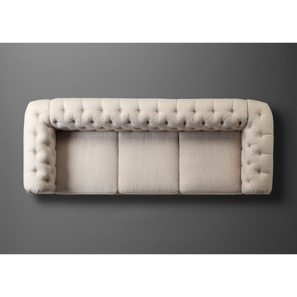 Moser Bay Furniture Garcia Beige Chesterfield Rolled Arm Sofa - Image 2