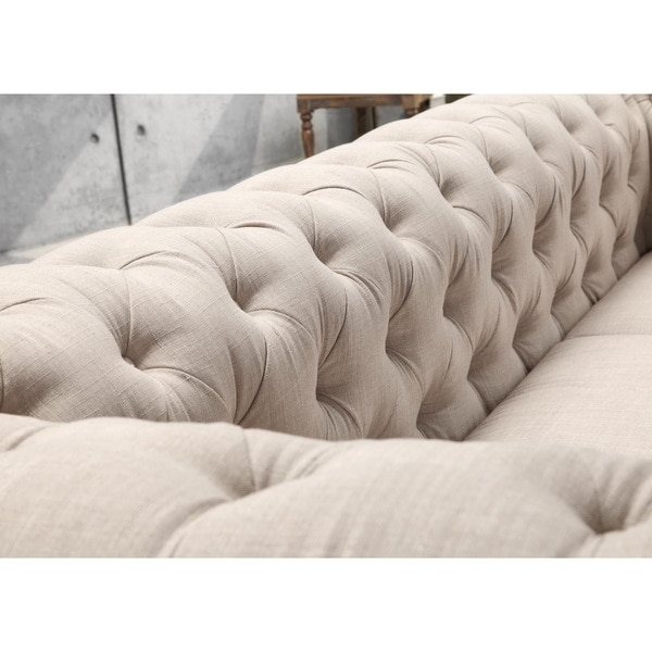 Moser Bay Furniture Garcia Beige Chesterfield Rolled Arm Sofa - Image 5