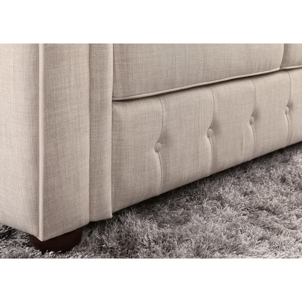 Moser Bay Furniture Garcia Beige Chesterfield Rolled Arm Sofa - Image 6