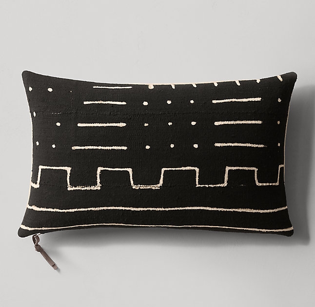 Handwoven African Mud Cloth Varied Pattern Lumbar Pillow Cover - Black/Natural - Image 0