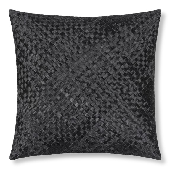 Woven Leather Hide Pillow Cover, Black - Image 0