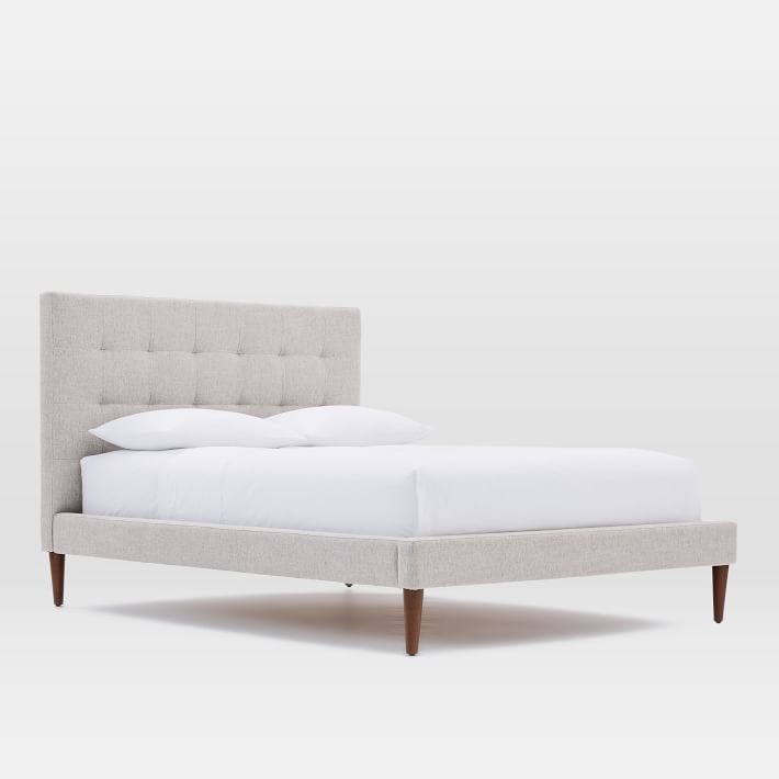 Grid-Tufted Upholstered Tapered Leg Bed - King - Twill, Stone - Image 0