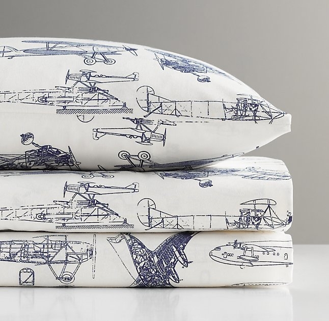 VINTAGE AIRPLANE BLUEPRINT CRIB FITTED SHEET - Image 0