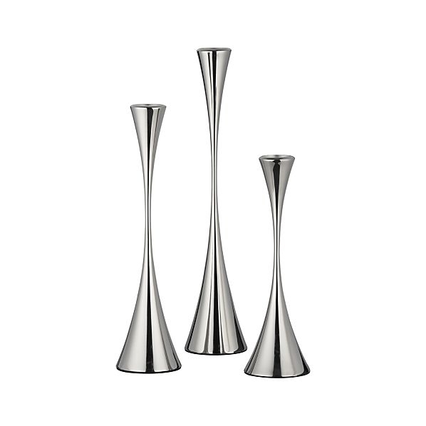 3-Piece Arden Mirrored Stainless Steel Taper Candle Holder Set - Image 0