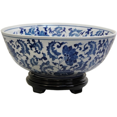 Fruit Bowl with Blue Floral Design - Image 0