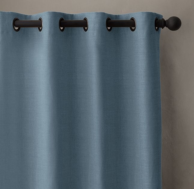 Belgian Heavyweight Textured Linen Drapery with Grommets  - French Blue - 108"L x 50"W - Image 1