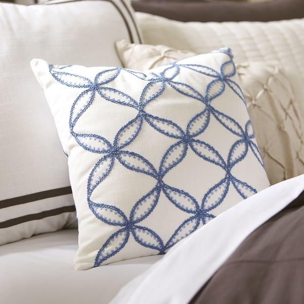Edith Embroidered Pillow Cover -Blue-18"x18"- Insert sold separately - Image 0