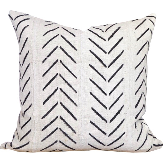 Chevron Arrow Print African Mud Cloth Pillow Cover 18" - White - Image 0