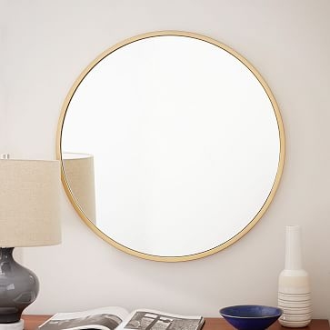 Metal Framed Oversized Round Mirror, Antique Brass - Image 0