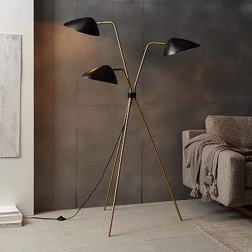 Curvilinear Mid-Century Floor Lamp, 3-Light, Black/Brass - Image 0