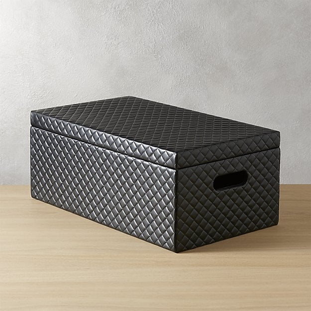 quilted black storage box with lid - Image 0