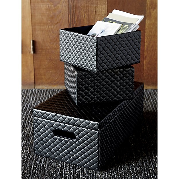 quilted black storage box with lid - Image 1