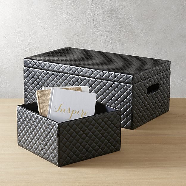 quilted black storage box with lid - Image 2