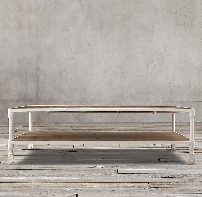 DUTCH INDUSTRIAL COFFEE TABLE - Reclaimed Natural Elm & Distressed White Metal - Image 0