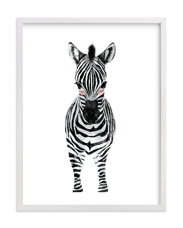 Baby Animal Zebra - 8" x 10" - White Wood Frame - Image 0