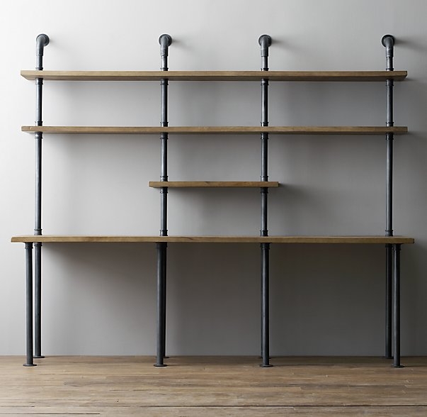 Industrial pipe double desk with shelving - Image 0