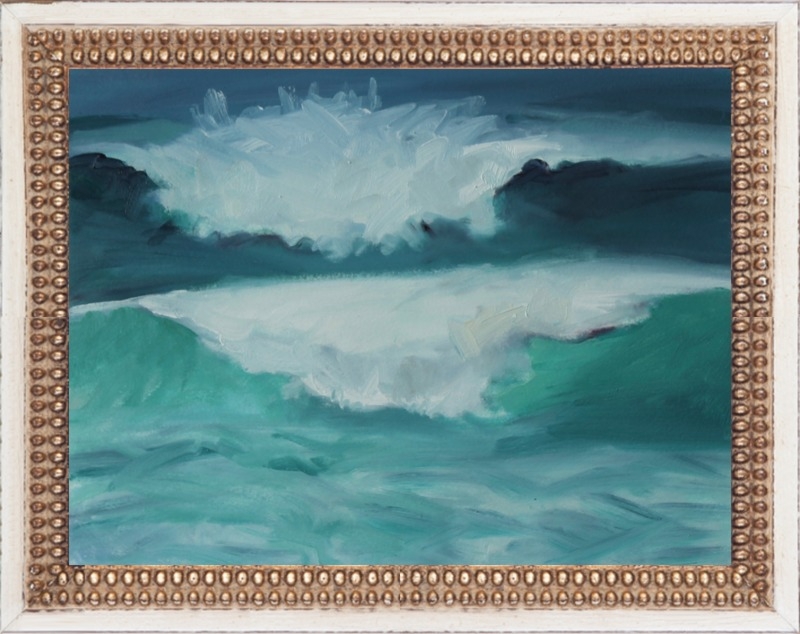 California Coast, Waves - 14" x 11"- Distressed Cream Double Bead Wood Frame - NO MAT - Image 0