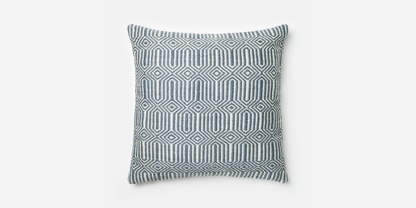 P0339 Blue / Ivory Pillow Cover - 22" x 22" with Poly fill - Image 0