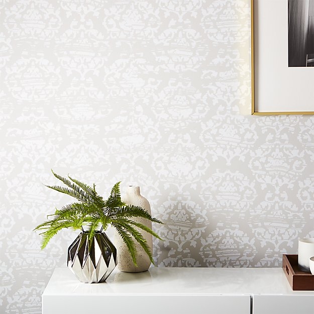 damask white and light grey traditional paste wallpaper - Image 1