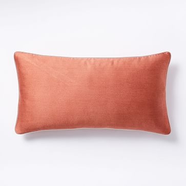 Silk Wool Pillow Cover , 14x26, Coral w Light Grey - Image 0