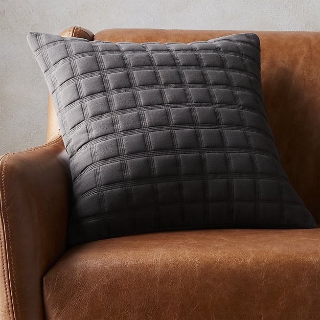 18" quadro quilted grey pillow with down-alternative insert - Image 1