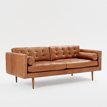 Monroe Mid-Century Sofa, Leather, Saddle - Image 1