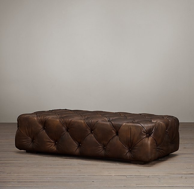 Soho Tufted Leather Ottoman - Leather Antiqued Chestnut - Image 0