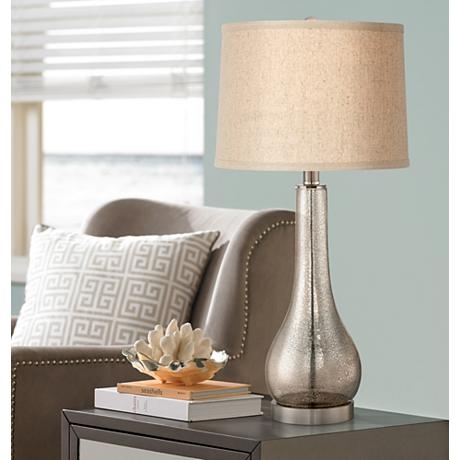 Janna Mercury Glass with Taupe Shade Gourd Table Lamp - Image 1