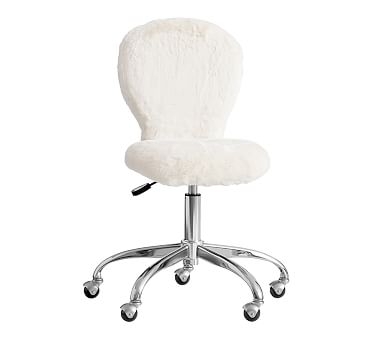 Round Upholstered Task Chair, Ivory Fur - Image 0