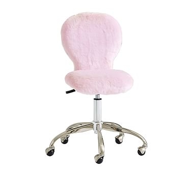 Round Upholstered Task Chair, Ivory Fur - Image 1