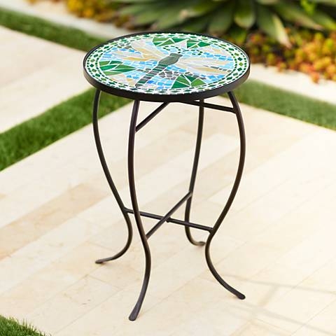 Dragonfly Mosaic Black Iron Outdoor Accent Table - Image 0