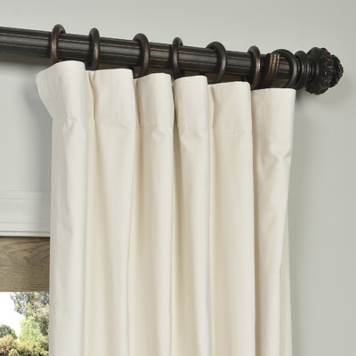 Mikayla Velvet Pole-Pocket Semi-Opaque Single Curtain Panel, Ivory - 50" W x 120" L - Image 2