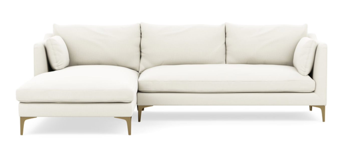 Caitlin Chaise Sectional - Ivory Heavy Cloth - Brass Plated Sloan L Leg - 98" - Image 0