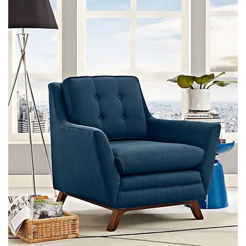 Beguile Azure Fabric Tufted Armchair blue - Image 0